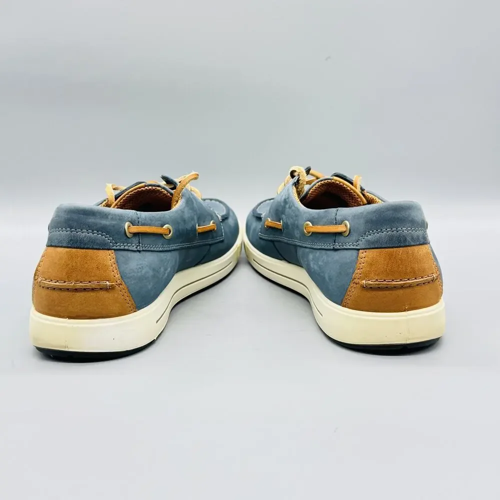 ECCO Shoes Mens 10.5 Blue Nubuck Eisner Boat Deck Moc Toe Casual Comfort Walking